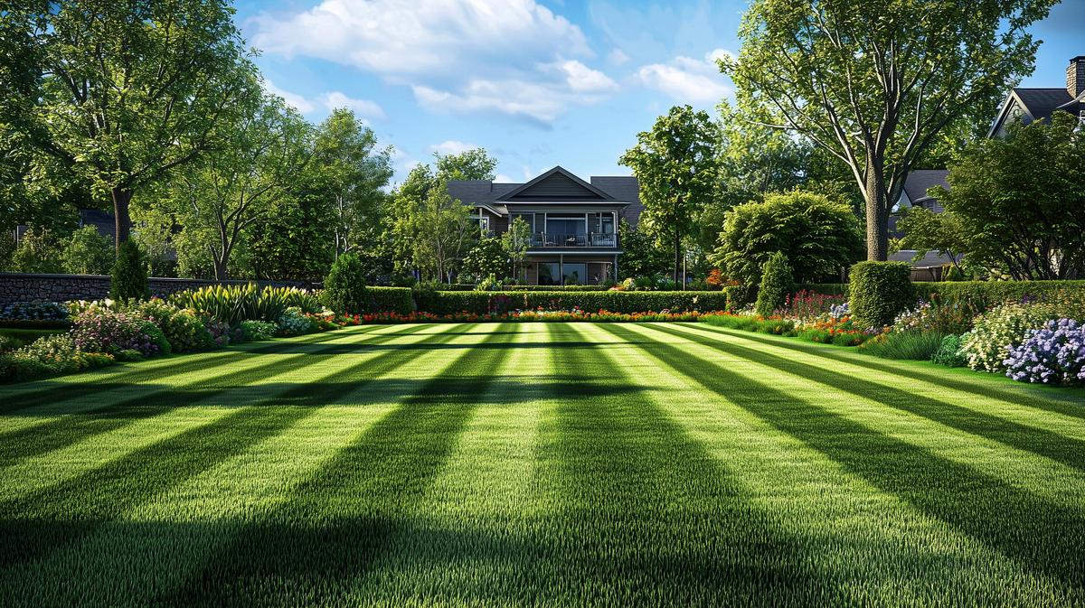 Image of various lawn care services with price tags on a grass background.