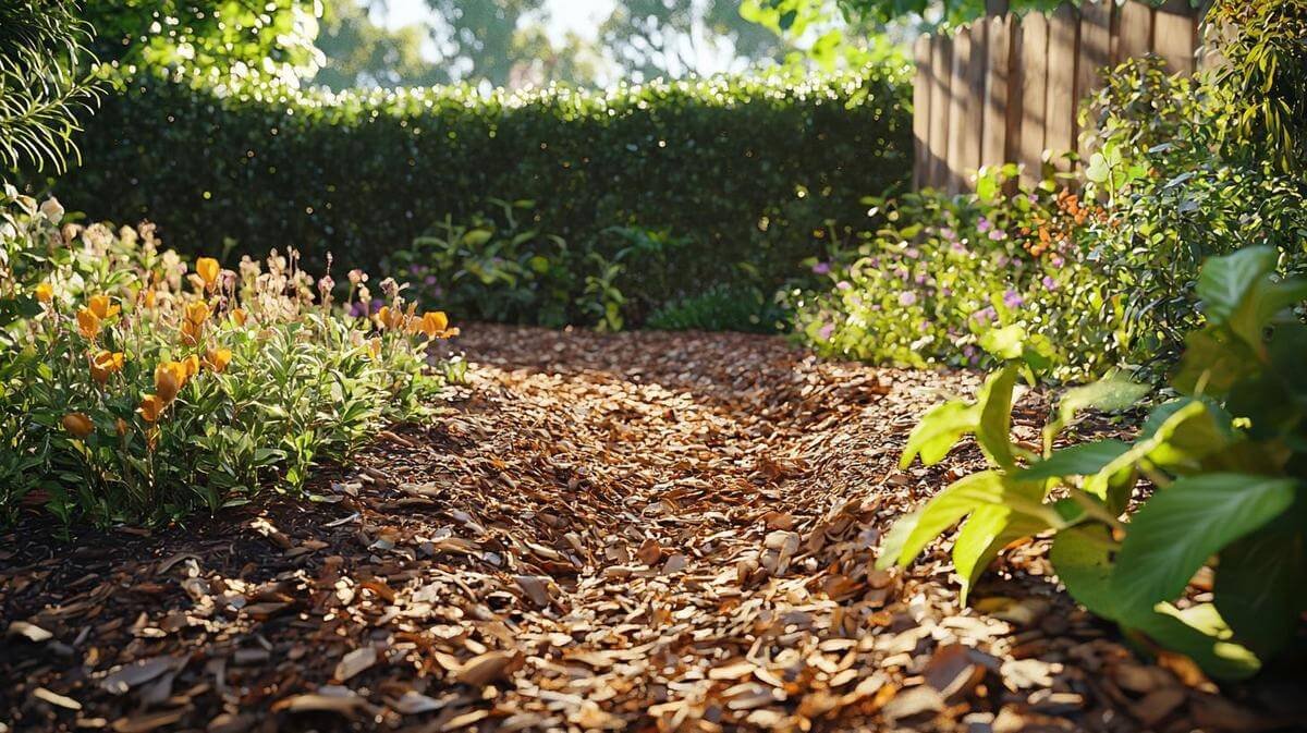 Alt text: Various affordable garden mulch alternatives displayed on a table outdoors.